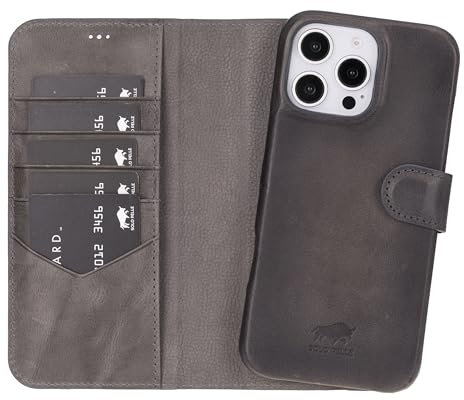 Solo Pelle Custodia in pelle compatibile con iPhone 16 Pro Max in 6,7 pollici, con scomparti per carte di credito, adatta per accessori MagSafe (grigio pietra)