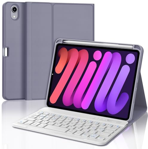IVEOPPE Teclado iPad Mini 7, Teclado iPad Mini 6, Funda iPad Mini 7 con Teclado, Español Ñ, Funda Teclado Bluetooth Desmontable para iPad Mini 7/6 8.3 2024/2021, Violeta Lavanda