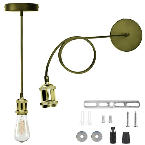 Powice Metall Lampenaufhängung E27 mit Kabel, Lampenfassung E27 mit Kabel 100cm, E27 Fassung mit Kabel mit Deckenhalterung, für Deckenlampe Wohnzimmer, Bronze