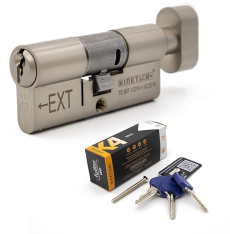 Fullex Kinetica+ K4 3* Thumbturn Euro Cylinder Door Lock - Nickel, 40/40 (80mm), 2 Extra (5 Total)