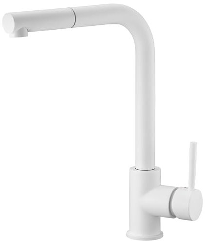 GALYON IMEX Grifo Cocina Fregadero Extraible - MALTA Grifo Cocina Monomando con Caño Extraíble, Cartucho Cerámico Ø35mm, Cuerpo de Latón, Acabado y Diseño Moderno y Elegante (BLANCO MATE)