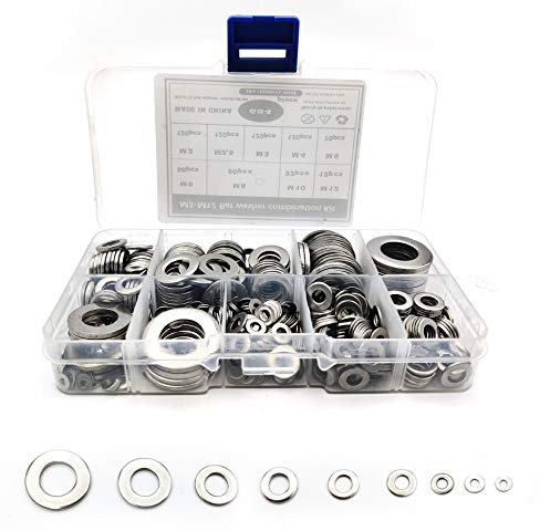 684 Stück Flach Unterlegscheiben, Beilagscheiben Sortiment Set, Flach und Sicherungsscheiben, Edelstahl Flache Federringe - M2 M2.5 M3 M4 M5 M6 M8 M10 M12