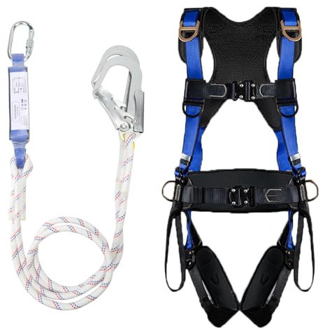 WingFly Imbracatura di Sicurezza Anticaduta, 5 Punti Regolabile Imbrago Arrampicata, Max 150 kg, con 2 ganci, corda di sicurezza con tampone e anello a D regolabile