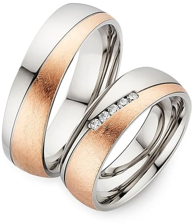 123traumringe Eheringe in Titan & Rosévergoldet I Partnerringe mit Etui I Eheringe mit 5 edlen Zirkonia I Ringgröße DR 50-62 und HR 58-72I Verlobungsringe in 6 mm Breite & 1,9 mm Stärke| P27