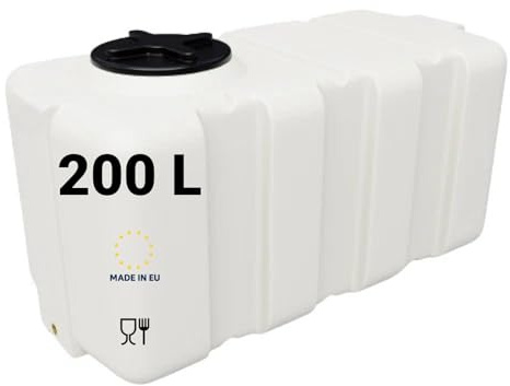 KMND Wassertank 200 Liter - PE-HD Wasserbehälter - lebensmittelecht PZH-Zertifiziert Regentonne Fass Tonne - Extrem Robust eckig für Camping Garten Landwirtschaft Notversorgung Vorrat - Weiss