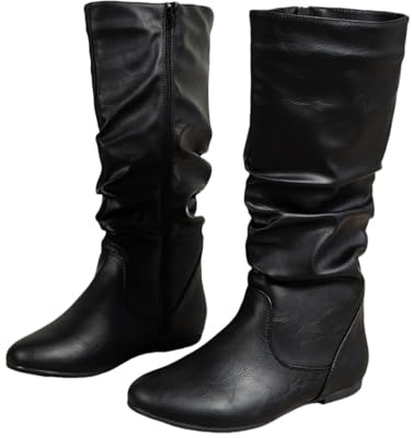Botas de caña larga para mujer, botas casuales de caña larga zapatos de invierno botas altas de PU hasta la rodilla botas de invierno botas largas botas planas de moda,Negro,40
