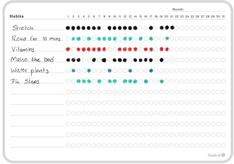 Bambook Sticky Whiteboard Monthly Habit Tracker – Wiederverwendbarer Monatsplaner, abwischbar & selbstklebend, nachhaltiger Whiteboard Kalender für Wand oder Kühlschrank, Weiß 14.7x21 cm