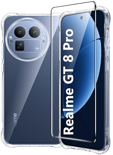 FDHYFGDY Hülle für Realme GT 8 Pro Handyhülle + 1x Schutzfolie, Transparente Silikon Schutzhülle, Anti-Kratzer, Anti-Vergilbung und Stoßfest,Dünne, Weiche, Transparente TPU Case