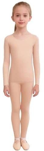 Xnihocha Ropa interior térmica para niños, traje de gimnasia, ballet, camisetas y leggings, yoga, gimnasia, disfraz de danza, 92-164, B Desnudo, 98-116