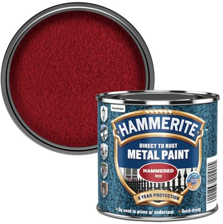 Hammerite Hammered Effect Metal Paint, Multi-Surface Direct to Rust Paint, Interior & Exterior, Quick Dry, Durable Protective Finish for Railings, Doors & Furniture, 250ml (Red, 1 Set Of Tin)