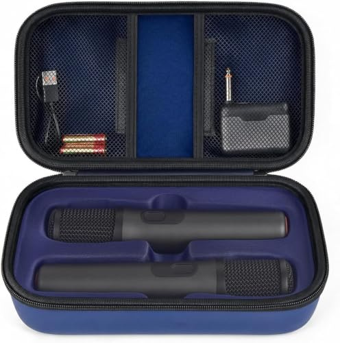 Boobowl Hartschalen-Mikrofontasche for JBL PartyBox Wireless Mic - Reise | EVA-Hartschale, Für 2 Mikrofone EasySing Mics, Empfänger, Adapter und Kabel, für Karaoke, DJs und Reisen Nur Box (Dark Blau)