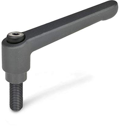 Ganter Normelemente | Verstellbare Klemmhebel mit Gewindeschraube - GN 300-78-M12-40-SW | Grifflänge: 78mm | Schraube Stahl brüniert | Griff Zink-Druckguss schwarz, kunststoffbeschichtet | 1 Stück