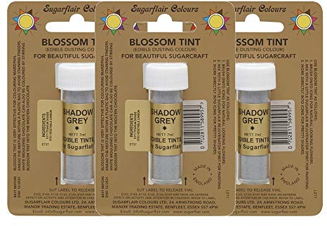 3 x Sugarflair Shadow Grey Edible Blossom Tint Food Colour Colouring Dust Powder