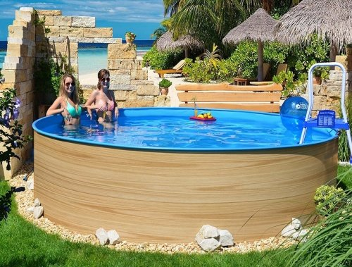 Stahlwandpool Woodstyle Funzon 3,50 x 1,20m Rundpool-Holzdekor Holzpool