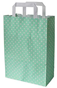 Papiertragetaschen mit Flachhenkel Punkte Mint - Verschiedene Größen und Mengen (18 + 8 x 22 cm, 50 Stück)