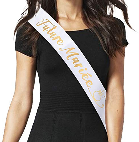 Écharpe EVJF en Polyester Blanche Bride To Be Ceinture Bande Ruban Accessoire Déguisement Décoration Party pour Enterrement de Vie de Jeune Fille Bronzage Deux Couches Lettre Or
