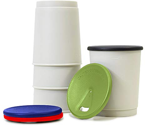 achilles Kaffeebecher 4er-Set - Coffee-to-go-Becher - spülmaschinenfeste Mehrwegbecher mit Deckel - 330ml - Becher grau - Deckel bunt