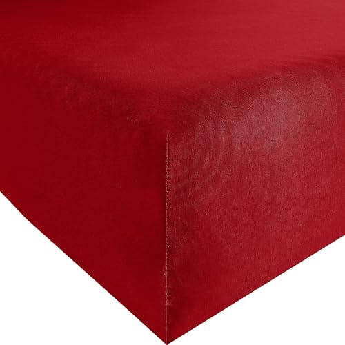 Erwin Müller Spannbettlaken, Spannbetttuch Interlock Mako-Jersey - Serie München - perfekte Passform, bügelfrei, mit Rundumgummi - Burgund Größe 90x190 cm - 100x200 cm