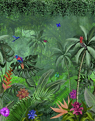 Fototapete Dschungel Grün - Vlies, Blätter, Tiere, Papagei, Blumen, Wald - für Schlafzimmer, Wohnzimmer, Küche, Kinderzimmer - Made in Germany - Neu - 2,70m x 2,12m - 47201