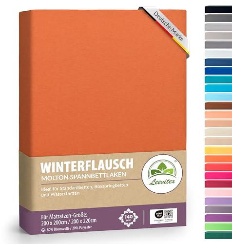 Winter Spannbettlaken | Farbenfrohes Thermo Fleece | Spannbetttuch, Bettlaken in vielen Größen und Farben (200x220 cm +40cm Steg, Terrakotta/Dunkeloragne)
