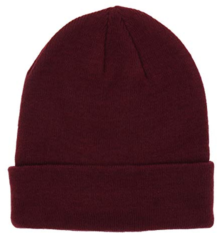SHIPITNOW Weinrote Herren oder Damen Wintermütze Einfarbig - Basic Strickmütze ohne Bommel - 100% Acryl Beanie- Einfaches und klassisches Mützen ohne Marke - Einheitsgröße