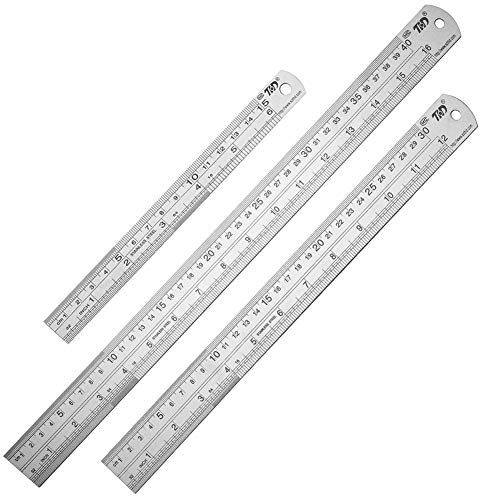 3Stk Edelstahl Lineal, Edelstahl-Lineale Stahlmaßstab Doppelseitenskala Metalllineal mit Hängendem Loch, Edelstahl Lineal Metall Lineal (Stahllineal 15/30/40cm) Messwerkzeug für Engineering,Lehre&Offi