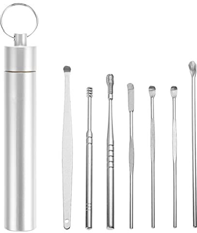 7 Pcs Ohr Wachs Entfernen Kit Edelstahl Ohr Ohr Pflege Produkte Qgrips Ohrenschmalz Eemover Ohr Reinigung Werkzeug mit Lagerung Rohr für Kinder Und Erwachsene (Silber)