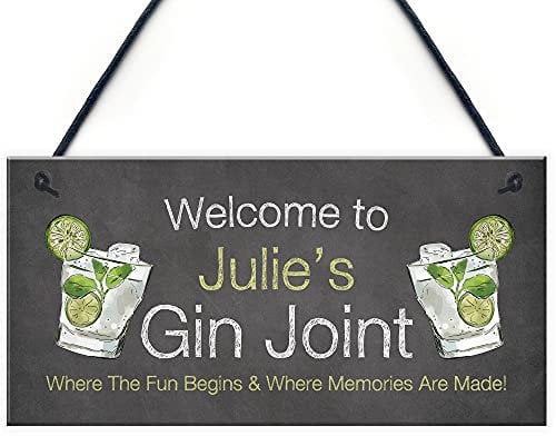 RED OCEAN Personalised Gin Joint Hanging Sign Gin Bar Garden Summerhouse Shed Sign Gin Gifts