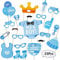 AIBAOBAO 25 Pezzi Decorazioni per Baby Shower, Photo Booth Props Puntelli per Giochi, Occhiali Baffi Labbra Farfallino Cappelli Gender Reveal Party Baby Shower, Feste (è un ragazzo)