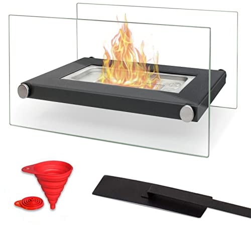 BRIAN & DANY Tragbarer Bio Ethanol Kamin Tischkamin Outdoor Indoor, Tischfeuer mit Löschhilfe und Trichter, Schwarz