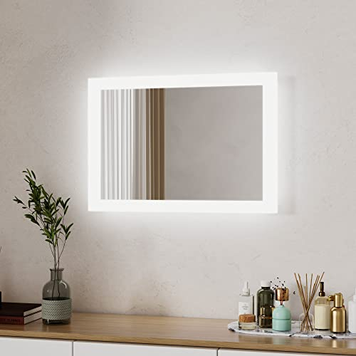 Boromal LED Badspiegel mit Beleuchtung 40x60cm Wandschalter Badezimmerspiegel 6500K Kaltweiß Wandspiegel Lichtspiegel LED Spiegel