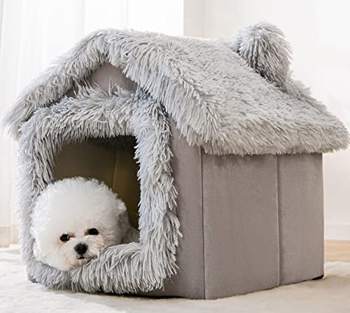Waigg Kii Hundehaus, Haustierzelt, Hundehöhle, Bett für Katzen, warmes Haustier, Schlafhaus, Katzenhaus, Hundehütte, Haustiernest, faltbar, für den Innenbereich, Katze, Hundehütte (S), grauer Plüsch