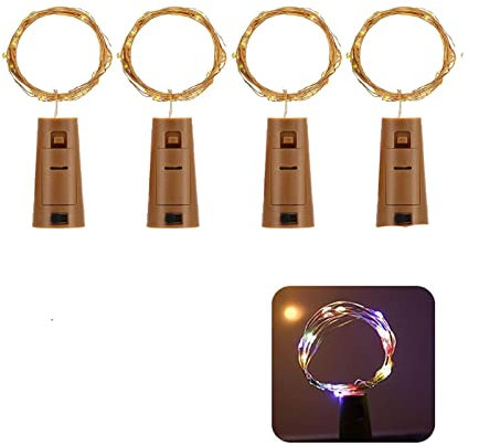 4PCS Bottle Lights, 2m 20 LED Battery Operated LED Cork Shape Mini String Lights for Wine Bottles, Copper Wire Fairy String Lighting for Home Table Party Wedding DIY Garden Gin Jar Decoration
