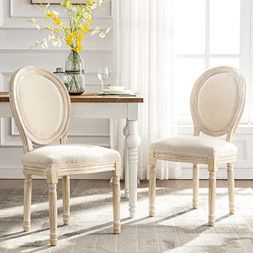 HomeMiYN Medaillon - Silla de Comedor de Estilo Louis-XVI de Tela de Lino, sillas de Cena, Respaldo Suave para Dormitorio, salón, Restaurante, Color Beige,Pack 2