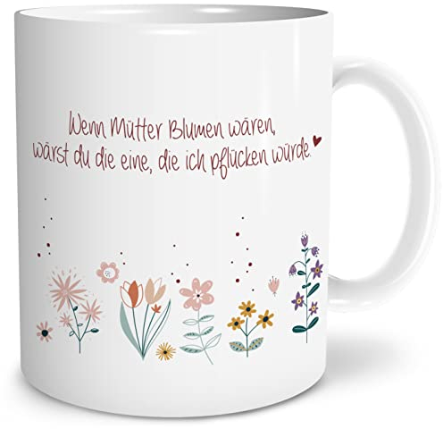 OWLBOOK® Geschenke für Mama zum Geburtstag | Mama Geburtstagsgeschenk für Mama | Mama Geschenk | Weihnachtsgeschenke für Mama | Wenn Mütter Blumen wären Tasse | Keramik 300 ml