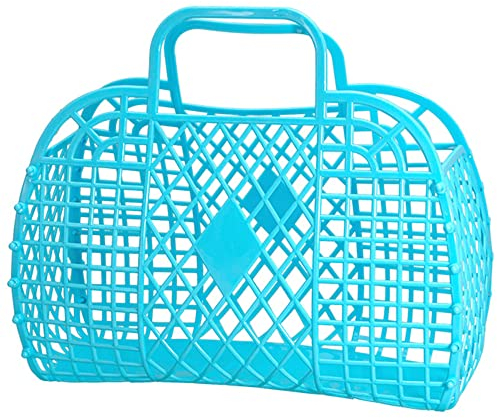 Jelly Bag für Kinder, Mädchen, Frauen, Kinder-Strandtasche, modische Kunststoff-Jelly-Geldbörse, 80er Jahre Retro-Geldbörse mit Sackleinen (Large, Hellblau)