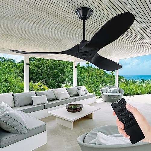 Ventilatore da soffitto senza luce con telecomando, Ventilatori da soffitto per esterno, 60 pollici Ventilatore da soffitto nero, 3 lama ventilatore da soffitto grande per mansarda Liangting