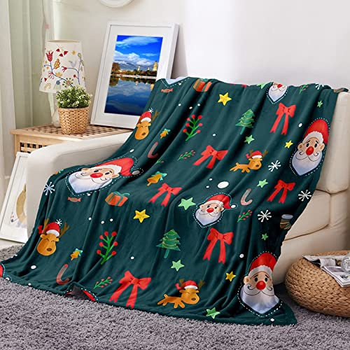Kuscheldecke Mädchen, Wohndecke Pad Weich Rot Sofaüberwurf Flanell Santa Claus Deer Bowknot und Stern Sofadecke Couchdecke 130X150CM