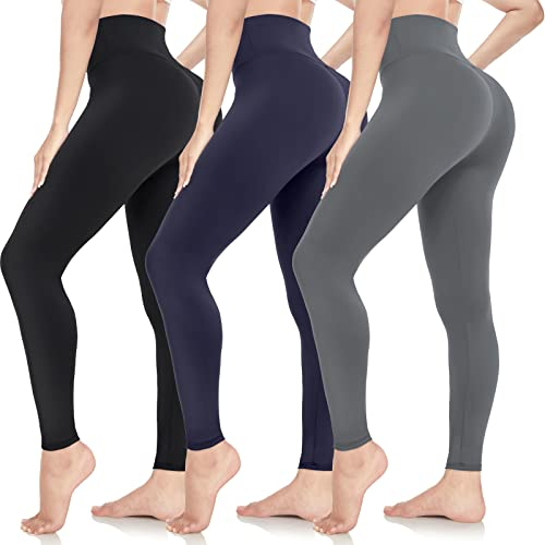 ACTINPUT Leggings Damen High Waist Leggins Blickdicht Sportleggings Lang Elastische Yogahose Laufhose Für Sport Gym Yoga(Schwarz/Dunkelgrau/Blau,XXL)