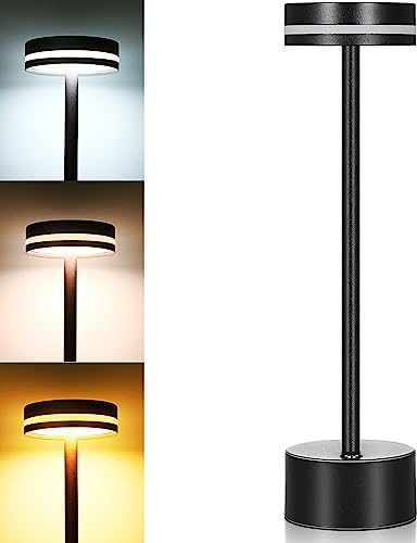 Neoglint Lampada da Tavolo Senza Fili, Lampada da Tavolo Touch con Intensità Regolabile, 4000 mAh, 7.5 W, Lampada da Comodino Portatile in Metallo Ricaricabile Alta 31 cm (Nero)
