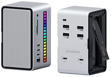 Hagibis USB C Docking Station with M.2 NVMe/SATA SSD Enclosure Adapter, LED Strip Light USB 3.2 Gen 2 (10 Gbps) to PCI-E M-Key/(B+M) Key Support UASP for NVMe/SATA SSDs for MacBook Pro