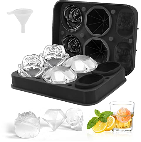 ZIOYA 6 Zellen Eisformen eis am Stiel mit Deckel EiswüRfelform Groß Rose EiswüRfelformen zum AbküHlen von Whisky Cocktail Bourbon und Hausgemachtem Saft Eisformen eis am Stiel Silikon