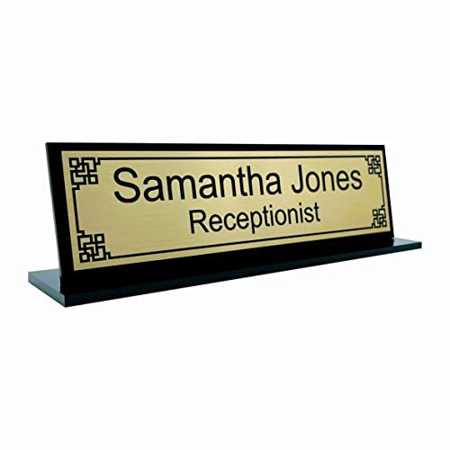 Personalised Office Desk Sign Name Plate Custom Modern Plaque Corner Pattern 001 Work Office Home Black Acrylic Base
