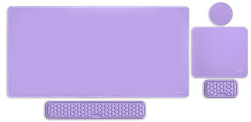 MOSISO Large Gaming Mouse Pad&Massage Keyboard Wrist Rest&Mousepad&Wrist Rest&Coaster,Ergonomic Non-Slip Base Pad Set&Pain Relief Easy Typing Cushion with Memory Foam for Home Office, Purple