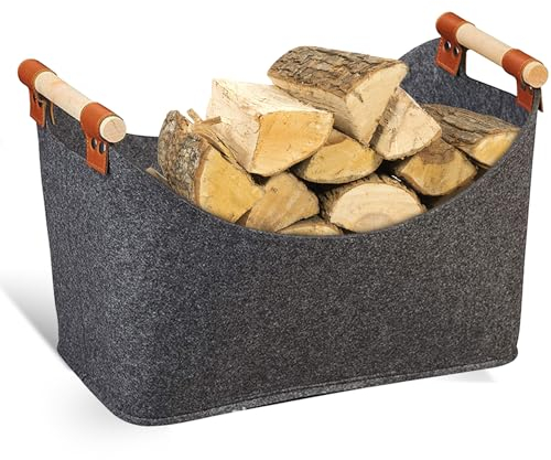 Borsa In Feltro Per Legna Da Ardere, Cestino In Legno Di Feltro, XL Cesto Portalegna da Interno, Borsa Portalegna per Camino in Feltro Per Lo Stoccaggio Della Legna Da Ardere In Interni