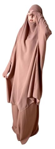 Jilbab 2 Stück muslimische Frauen mit Rock und Abaya Hijab Khimar integriert, leicht anzuziehen, Rosa, Einheitsgröße