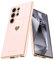 Teageo Coque Compatible avec Samsung S24 Ultra en Silicone TPU Galvanisé Or avec Motif Coeur d'amour Étui Antichoc pour Filles Femmes Housse de Protection pour Samsung S24 Ultra, Rose pâle