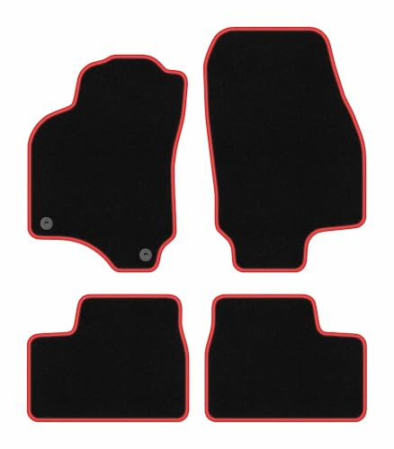 Velours-Fußmatten passend für Opel Astra G 1998-2009, Schwarz-Rot, CARLUX | passend für Cabrio/Coupé/Bertone; Velours-Teppich (Polypropylen), ca. 6,5 mm; rutschfest, Universal-Befestigungen