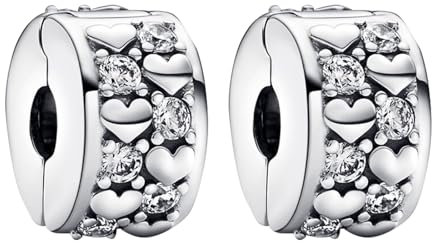 Amuefer Little Heart Clip Charms für Armbänder 925 Sterling Silber mit Cubic Zirkonia Spacer Geburtstag Weihnachten Schmuck Geschenke für Frauen-2 Stücke