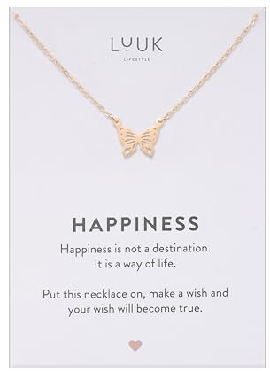 LUUK LIFESTYLE Collier avec pendentif papillon, idée cadeau pour adolescentes, accessoire de mode simple et classe, longueur réglable, 50 cm, rose
